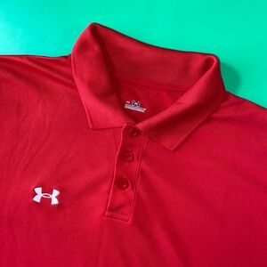 Under Armour Polo Shirt Mens Medium Red‎ Short Sleeve Athletic Golf